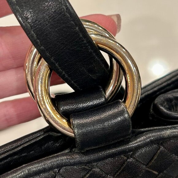 Etienne Aigner Black Woven Leather Convertible Strap Handbag Crossbody Shoulder - Picture 10 of 16